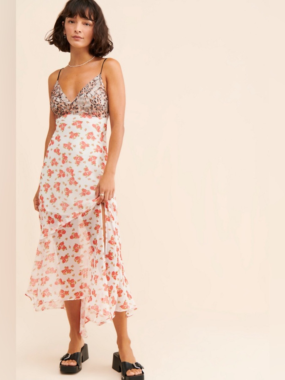 NWT UO Floral Slip Midi Dress with Contrast Bodice